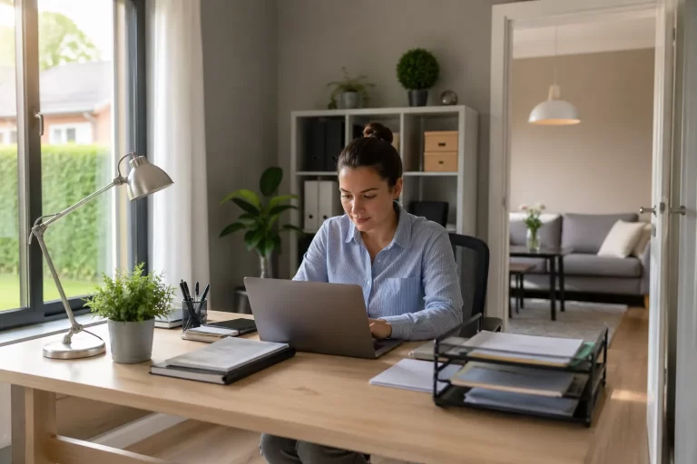 Een rustige thuiswerkplek in een koopwoning, passend bij ondernemen vanuit huis.
