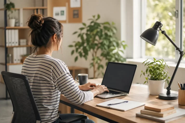 Een rustige thuiswerkplek voor startende zelfstandigen die hun eigen bedrijf vanuit huis beginnen.