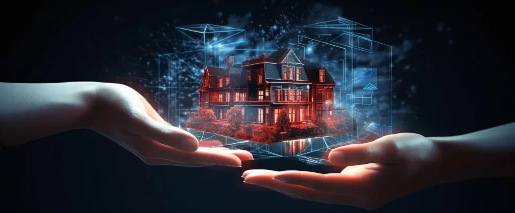 Digitale woning in handen, passend bij bescherming en verzekering van een bedrijf aan huis.