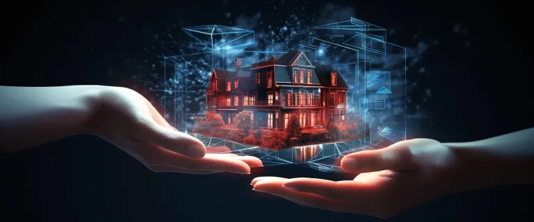 Digitale woning in handen, passend bij bescherming en verzekering van een bedrijf aan huis.